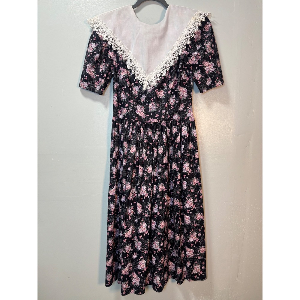 Gunne Sax‎ by Jessica McClintock Vintage Floral Lace Collar Midi Dress Size 5